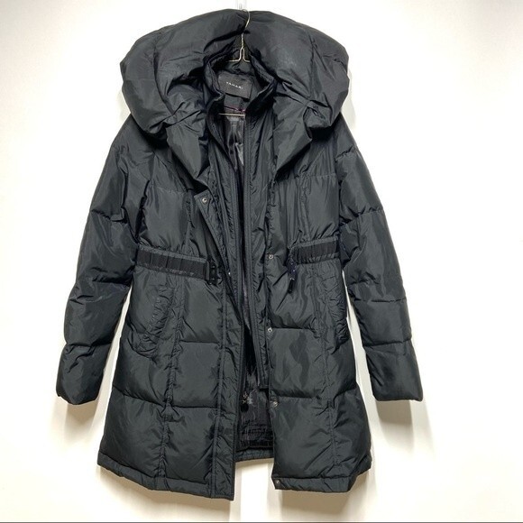 Tahari Hooded Waterfoul Feather Down Puffer Black Jacket S - Picture 2 of 14